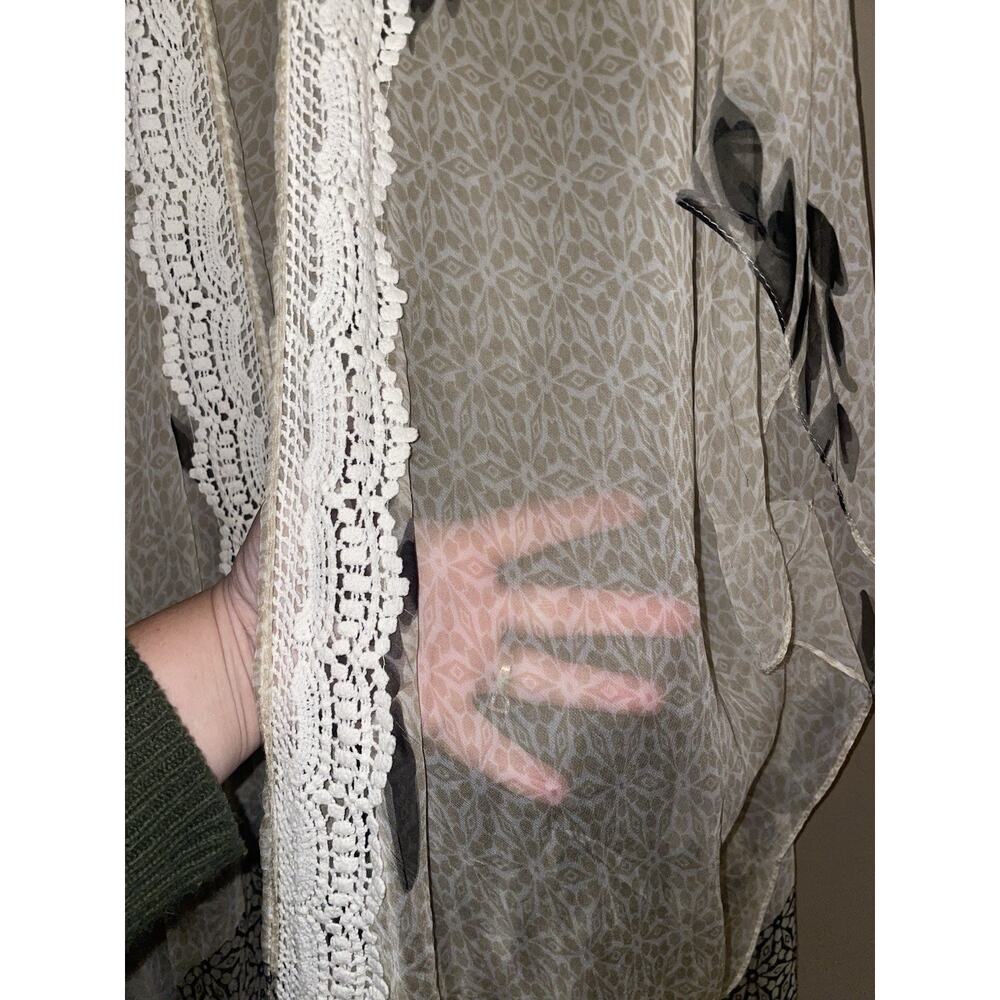 Women’s Avenue Sheer Kimono Cardigan With Soft Cotton Lace Trim Sz L - Picture 5 of 7